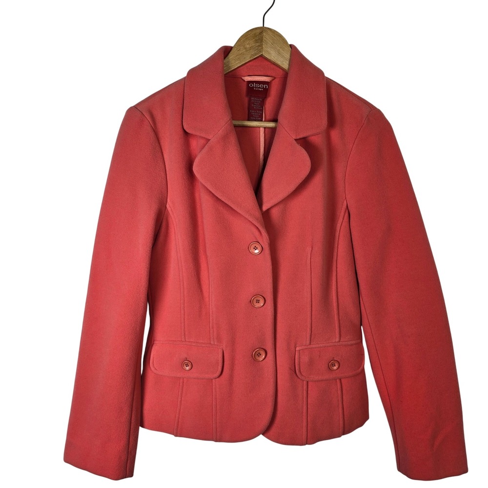 Olsen Europe Coral Pink Blazer Jacket Womens‎ Size 6 Button Front Pockets